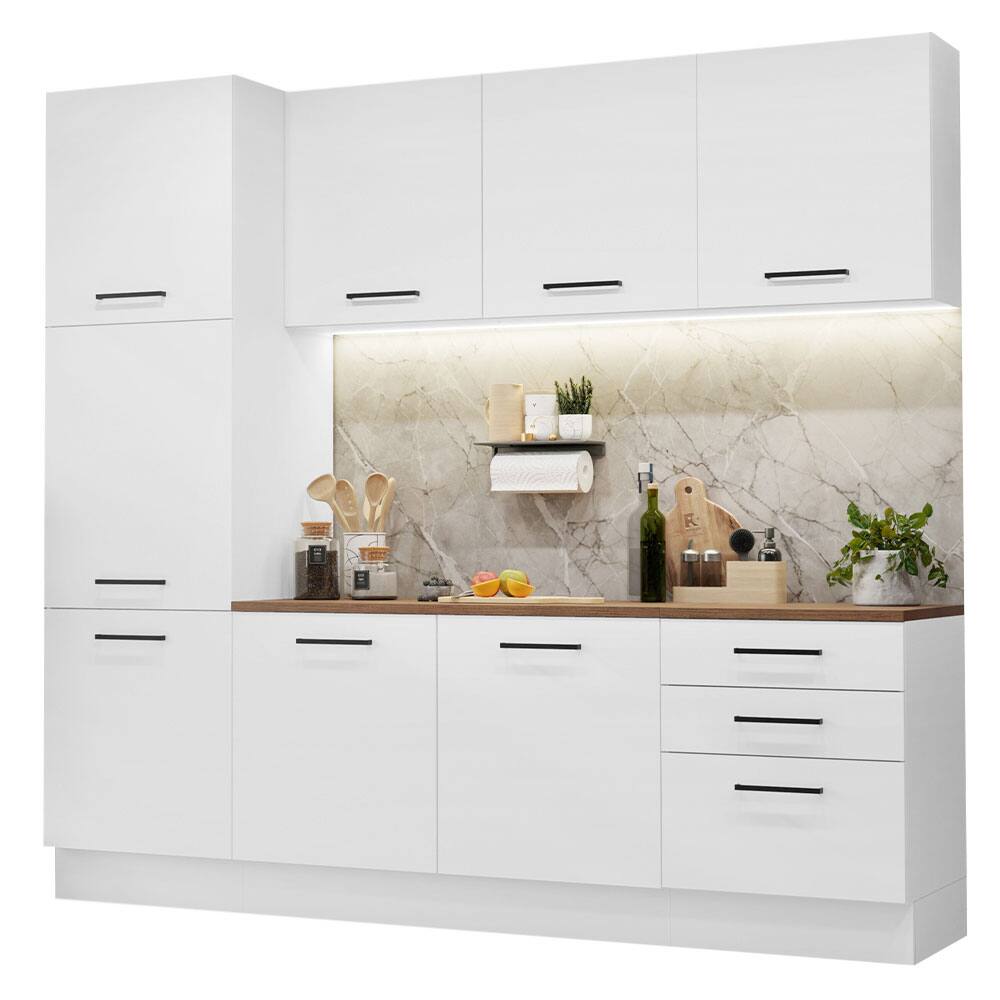 Front. Madesa - Madesa Hazel Kitchen Set 94"L Pantry Storage 3 Drawers 2 Wall Cupboard 2 Base Cabinet - White - White.