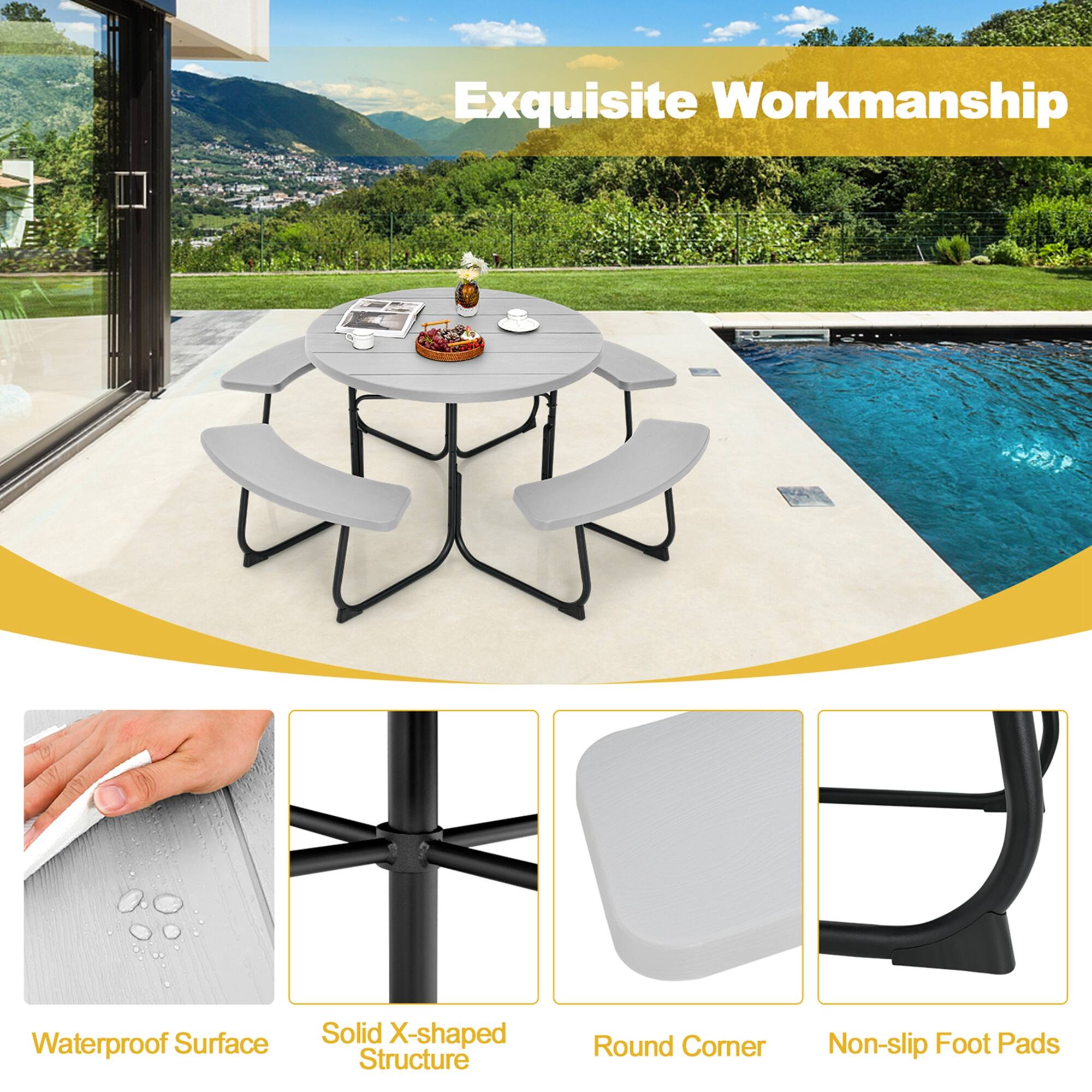 Exquisite Workmanship

Waterproof Surface

Solid X-shaped Structure

Round Corner

Non-slip Foot Pads