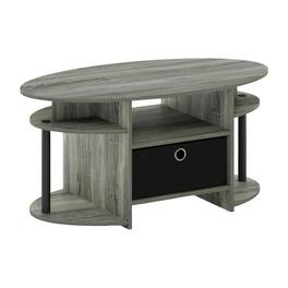 FurniFact - Oval Coffee Table French Oak Grey and Black with Simple Design and Sturdy Frame - French Oak Grey/Black/Black