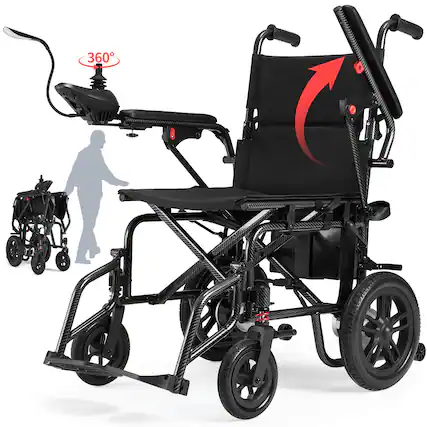 Front. Hover Heart - 4-Wheel Foldable Travel Electric Wheelchair & Mobility Scooter – 286 lb Heavy-Duty Power Chair, 15 km Range - Black.