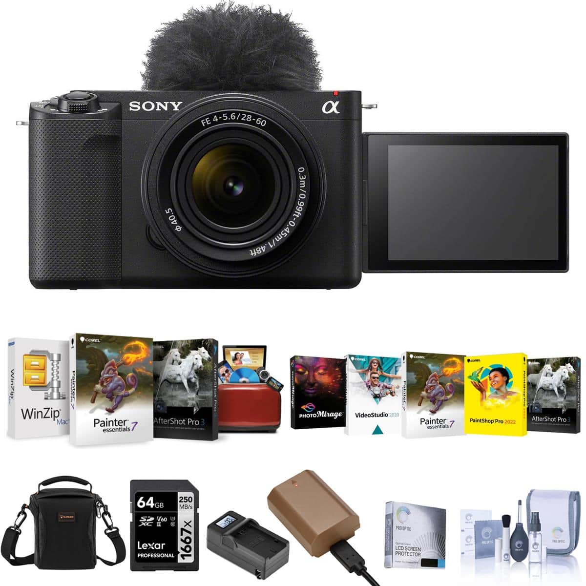Bundle - Sony - ZV-E1 Full Frame Mirrorless Vlog Camera with FE 28-60mm Lens, Black - with Shoulder Bag, 64GB SD Card, Extra