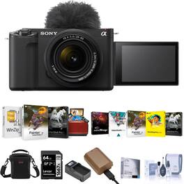 Bundle - Sony - ZV-E1 Full Frame Mirrorless Vlog Camera with FE 28-60mm Lens, Black - with Shoulder Bag, 64GB SD Card, Extra