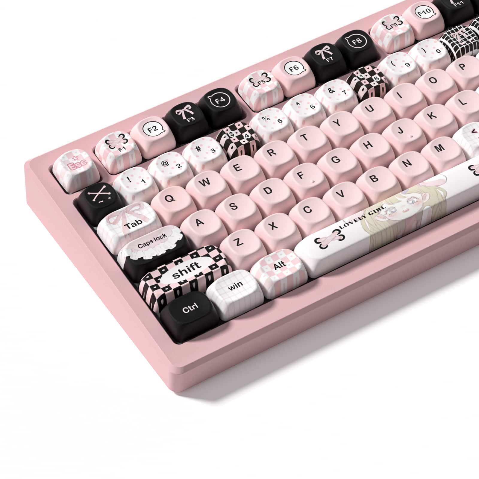 Womier - MOA Profile PBT Keycaps,Cute Style Keycap Set with Cute Icons for All US Layout Cherry MX Switch Mechanical Keyboard - Black-Pink