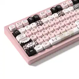 Womier - MOA Profile PBT Keycaps,Cute Style Keycap Set with Cute Icons for All US Layout Cherry MX Switch Mechanical Keyboard - Black-Pink