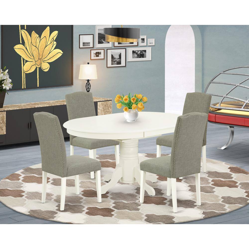 Left. East West Furniture - Dining Room Set Linen White - Brown.