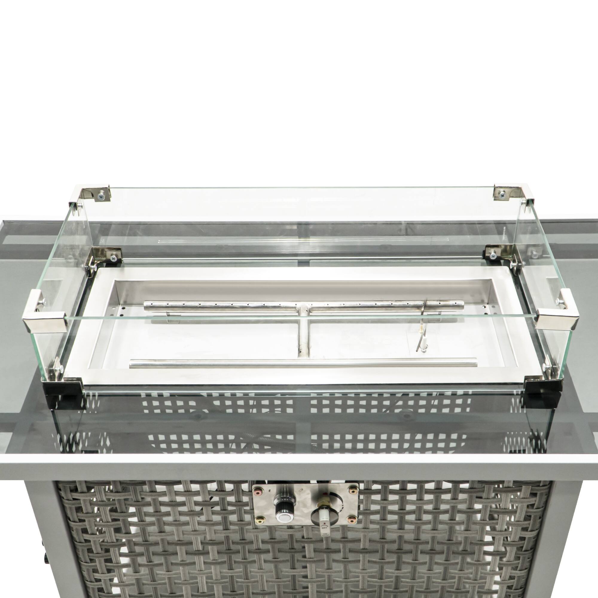 Alt View 9. APRILSOUL - 43 inch Propane Gas Fire Pit Table 60000 BTU Rectangular Open Weave Wicker Fire Pit with Glass Wind Guard Grey - Grey.