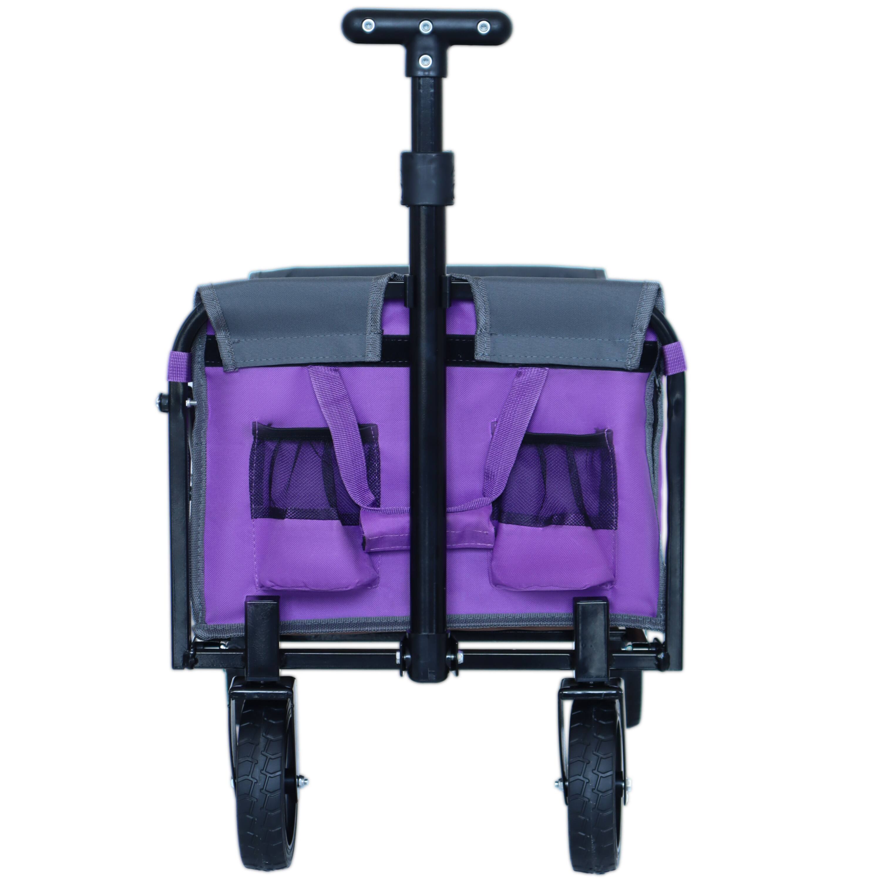 Back. Mondawe - All-in-One Convertible Camping Utility Carts - Bench Seat, Dog Tether w/ 360° All-Terrain Wheels - Purple.