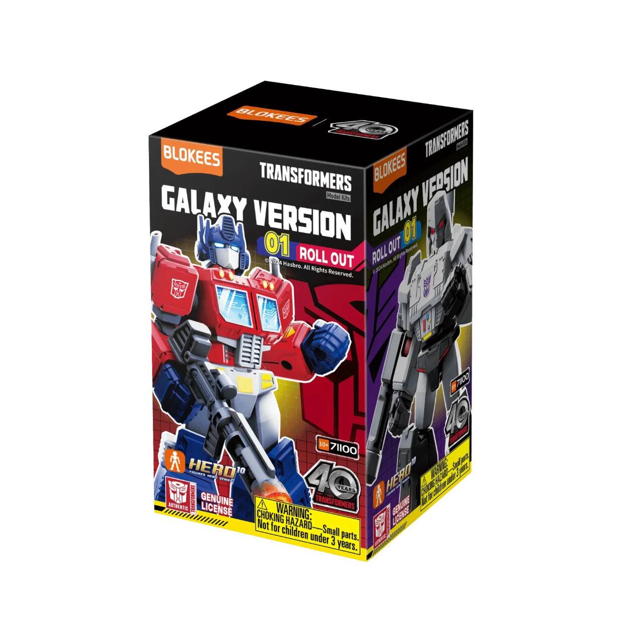 BLOKEES TRANSFORMERS GALAXY VERSION 01 ROLL OUT  
MODEL M  
OM Hasbro. All Rights Reserved.  
JX G 10+ 71100  
Seal ar HERO' - - 10  
HERD ANS AS V GENUINE 40 TEAIS  
SATACATE LICENSE  
TRANSFORMERS BENNE  
CHOKING WARNING: Not for children under 3 years.