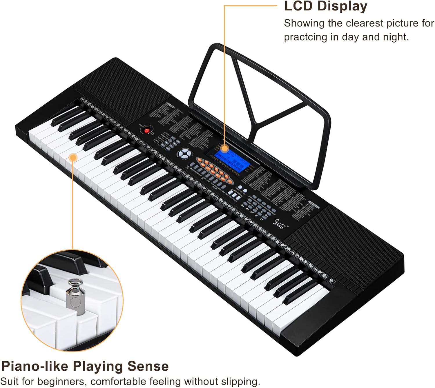 LCD Display Showing the clearest picture for practicing in day and night. Piano-like Playing Sense Suit for beginners, comfortable feeling without slipping.