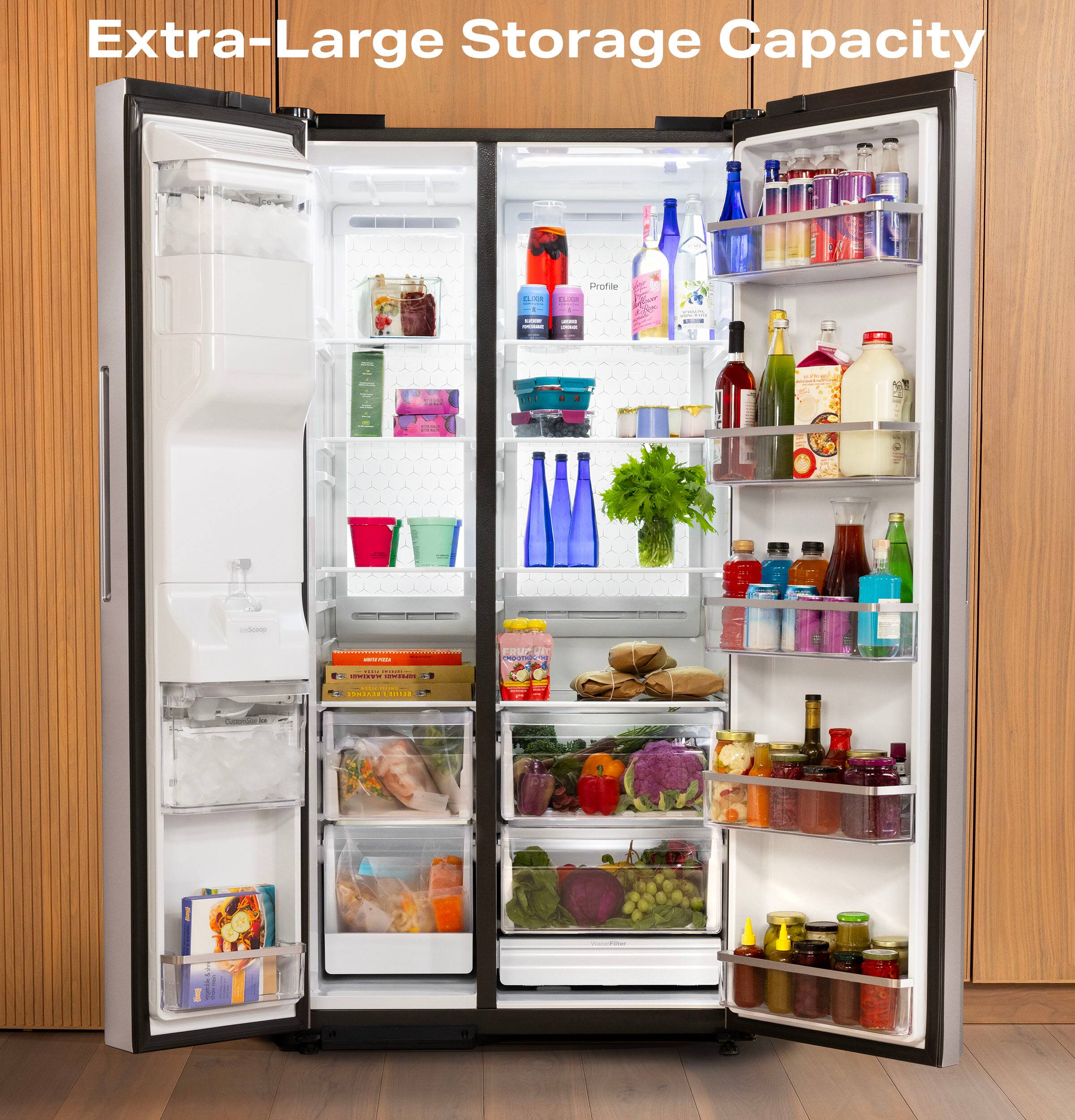 Extra-Large Storage Capacity

Profile

CLUCE

THE

- AMORING

CALORIES CREMAN

www.4054

FRUGUIT

CRISK MARIAUS MITREMES

REVENCE BEISEZ

Compa

Will