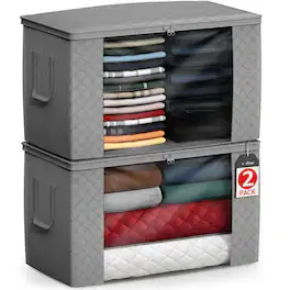 Sorbus - Foldable Storage Bag Organizers, Large Clear Window, Carry Handles great for Clothes, Blankets, Closets, Bedrooms - Gray