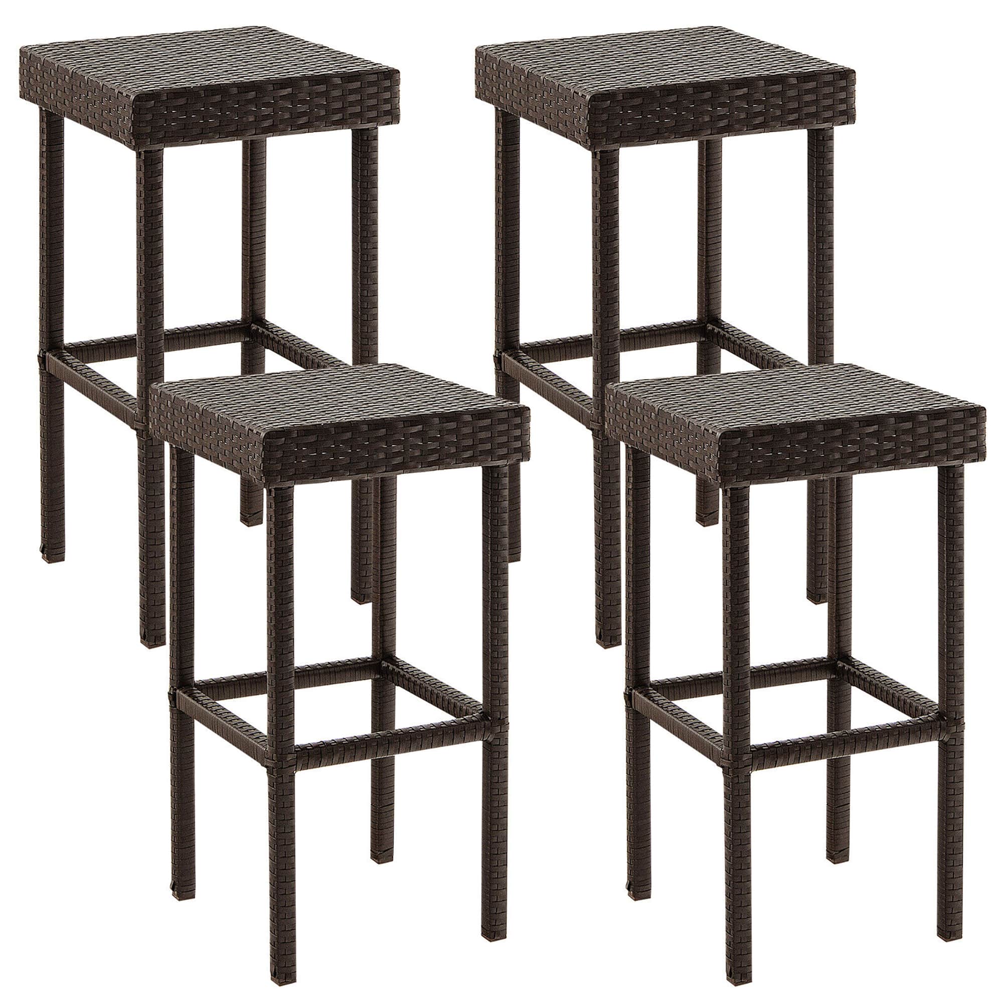 Front. Gymax - Gymax Patio 4 PCS Rattan Wicker Bar Stool Chairs Counter Height Barstools - Mix Brown.