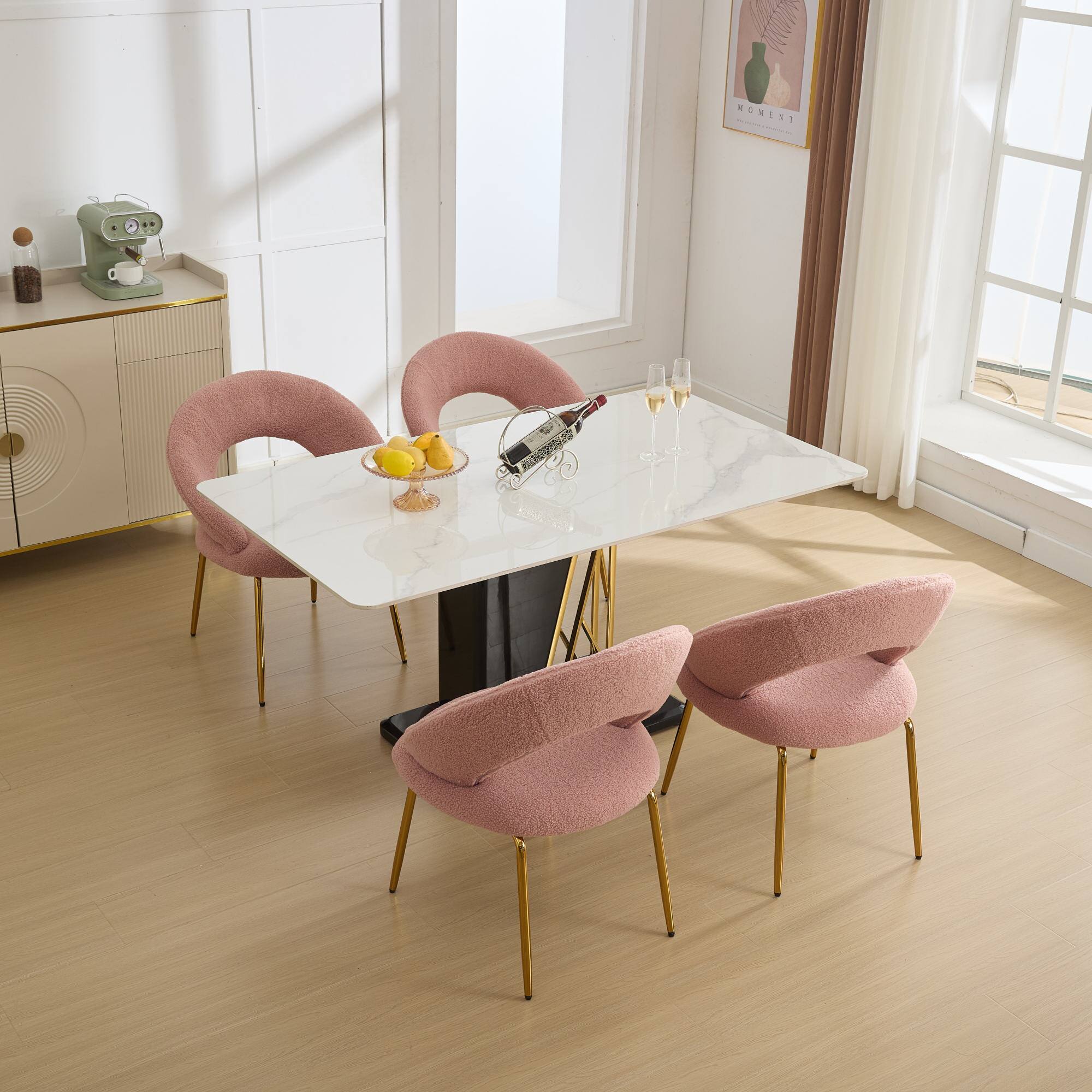 Alt View 10. GOODSILO - Luxury Velvet Dining Chair with Curved Backrest and Elegant Metal Legs for Modern Kitchen or Dining Room - Pink.