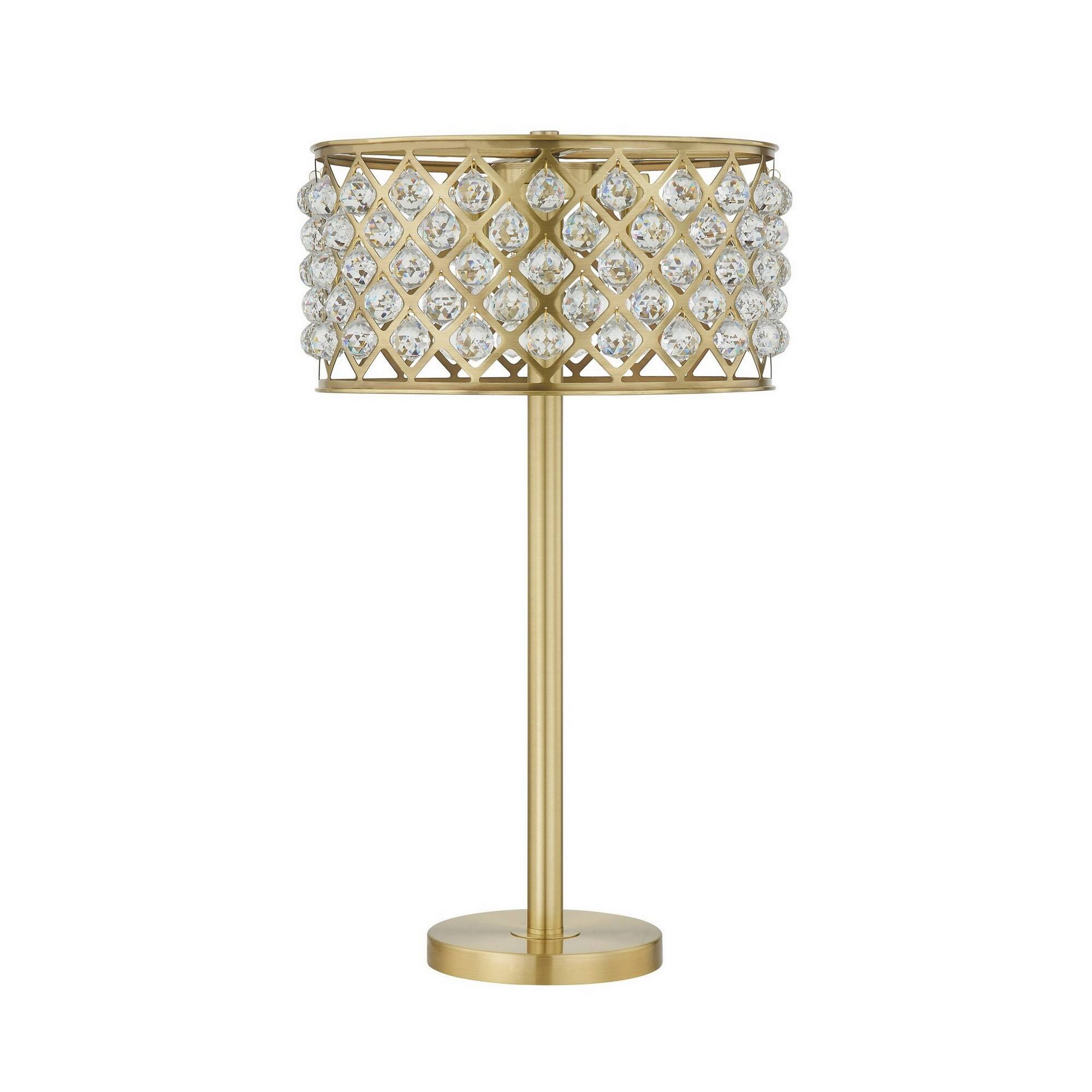 Front. Manhattan Lane - Dany 28 Inch Table Lamp with Crystal Drum Shade, Metal Base - Gold Brass.
