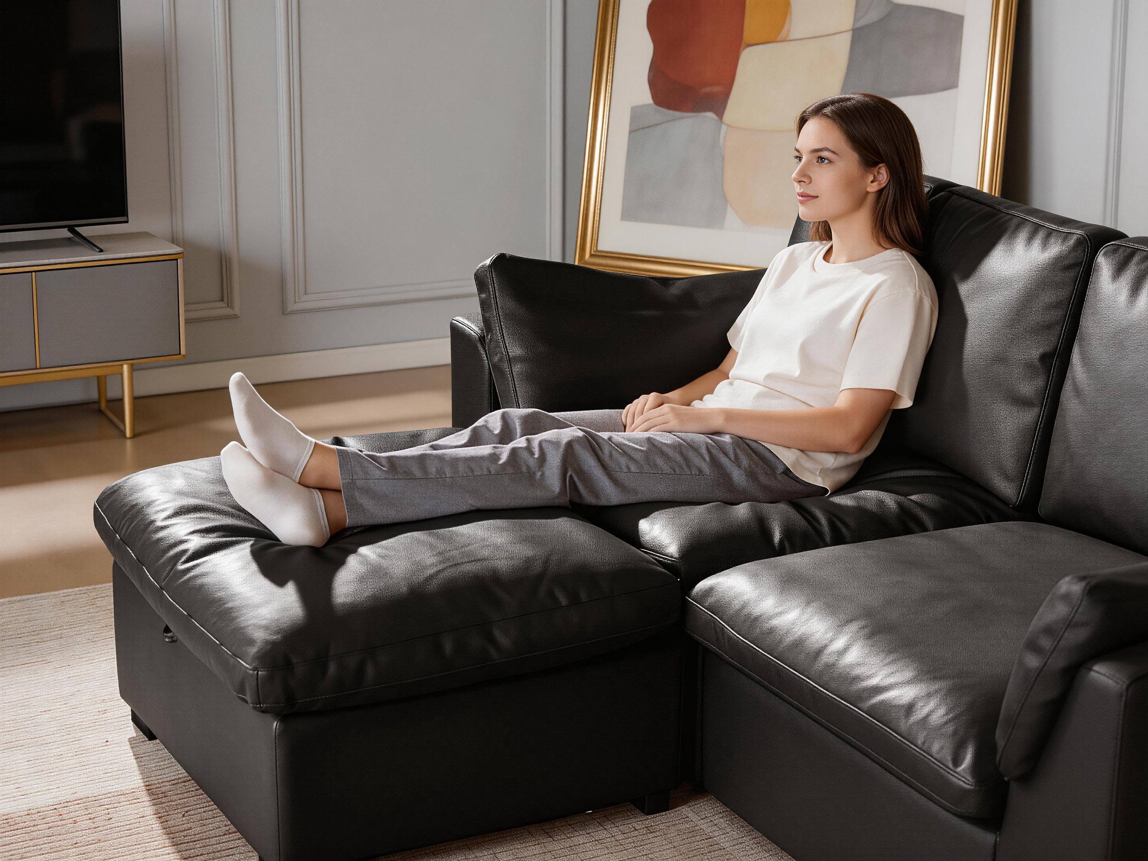 Alt View 1. Dyonery - Dyonery 120-inch oversized modular sectional sofa, with storage bench, down-filled, solid wood frame, no tools required - Black.