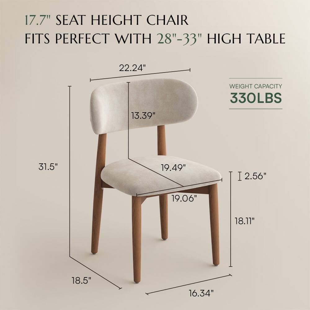 17.7" SEAT HEIGHT CHAIR FITS PERFECT WITH 28"-33" HIGH TABLE

22.24"  
13.39"  
31.5"  
19.49"  
19.06"  
2.56"  
19.06"  
18.11"  
18.5"  
16.34"  

WEIGHT CAPACITY 330LBS