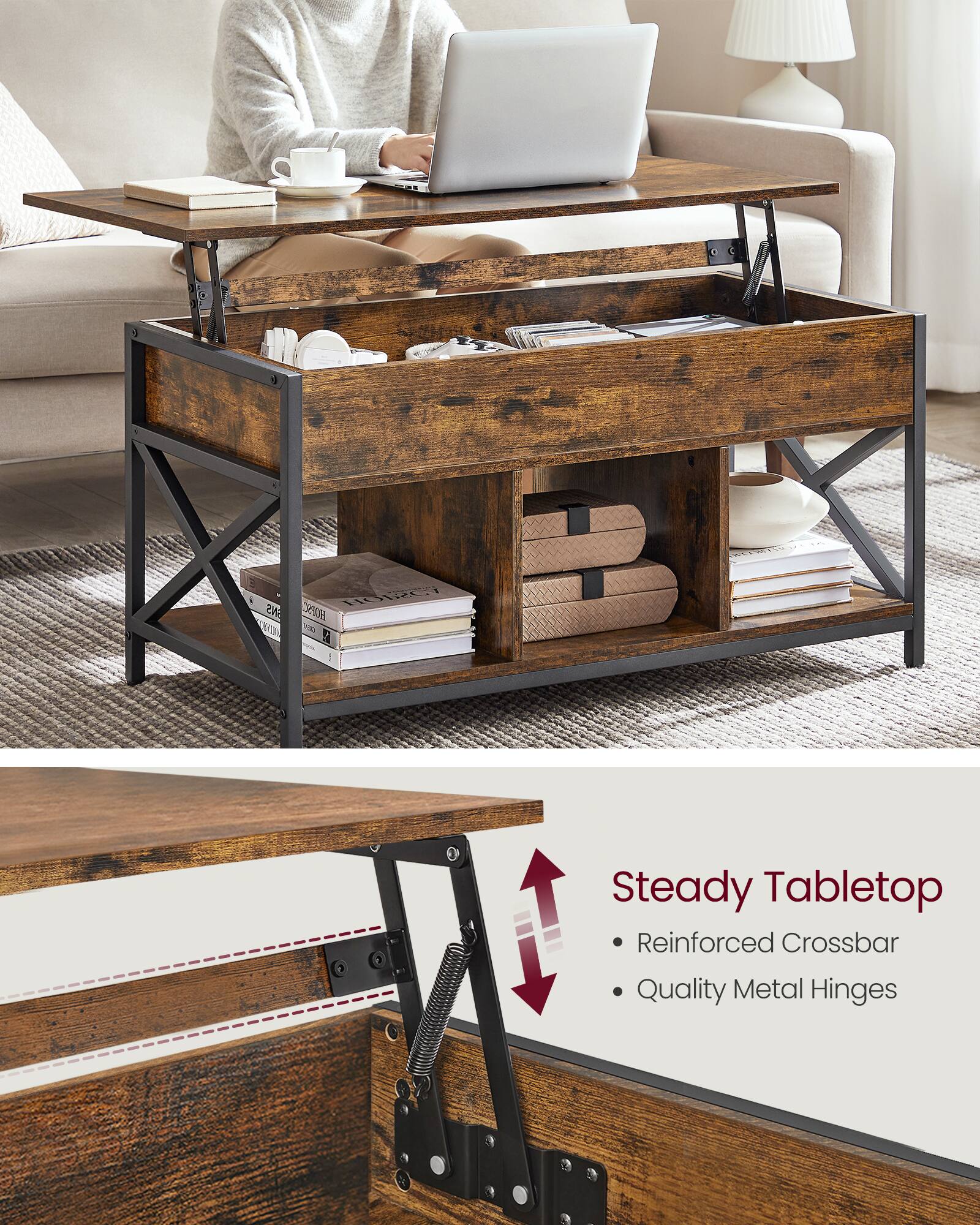 Steady Tabletop  
- Reinforced Crossbar  
- Quality Metal Hinges