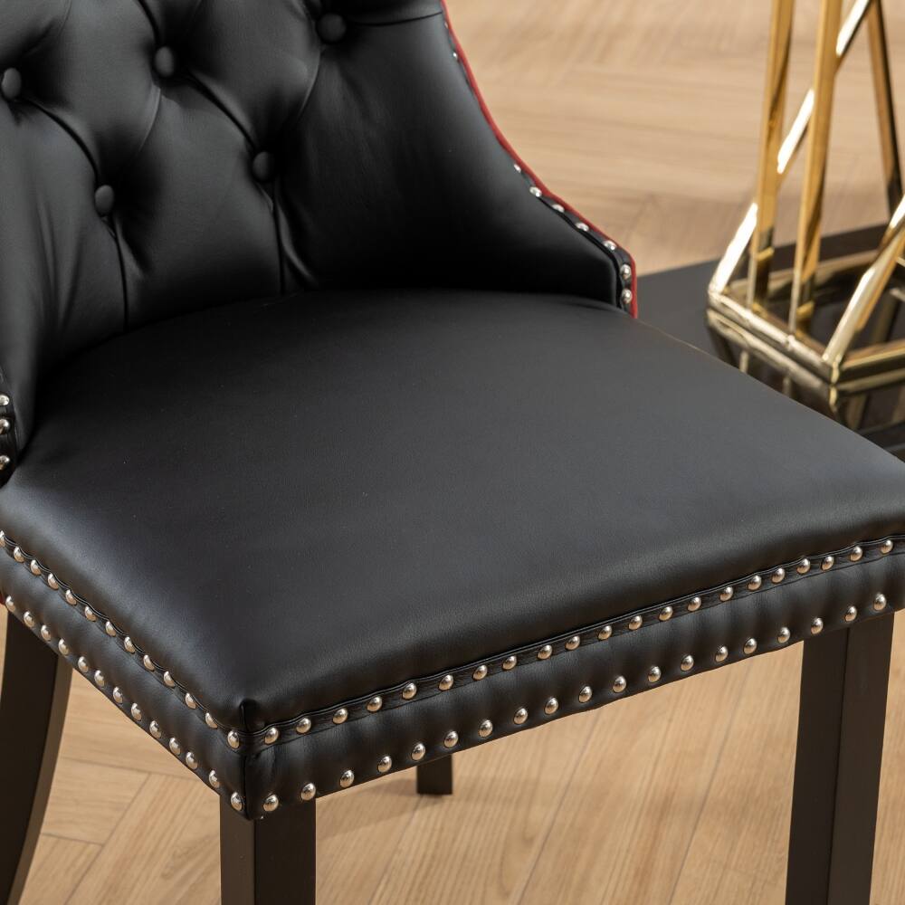 Alt View 8. Loheer - Loheer Tufted Velvet Solid Wood Dining Chairs Set of Two Burgundy - Burgundy.