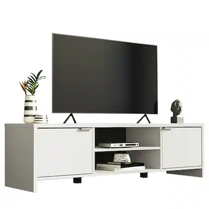 Front. Madesa - Madesa TV Stand with 2 Cabinet Doors and Open Shelves 57"L Media Storage - White - White.