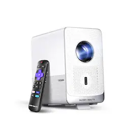 Aurzen - Smart Projector Roku TV Built-in, Roku Streaming Experience, 1080P FHD, Sealed Optical Engine, Dolby Audio - White