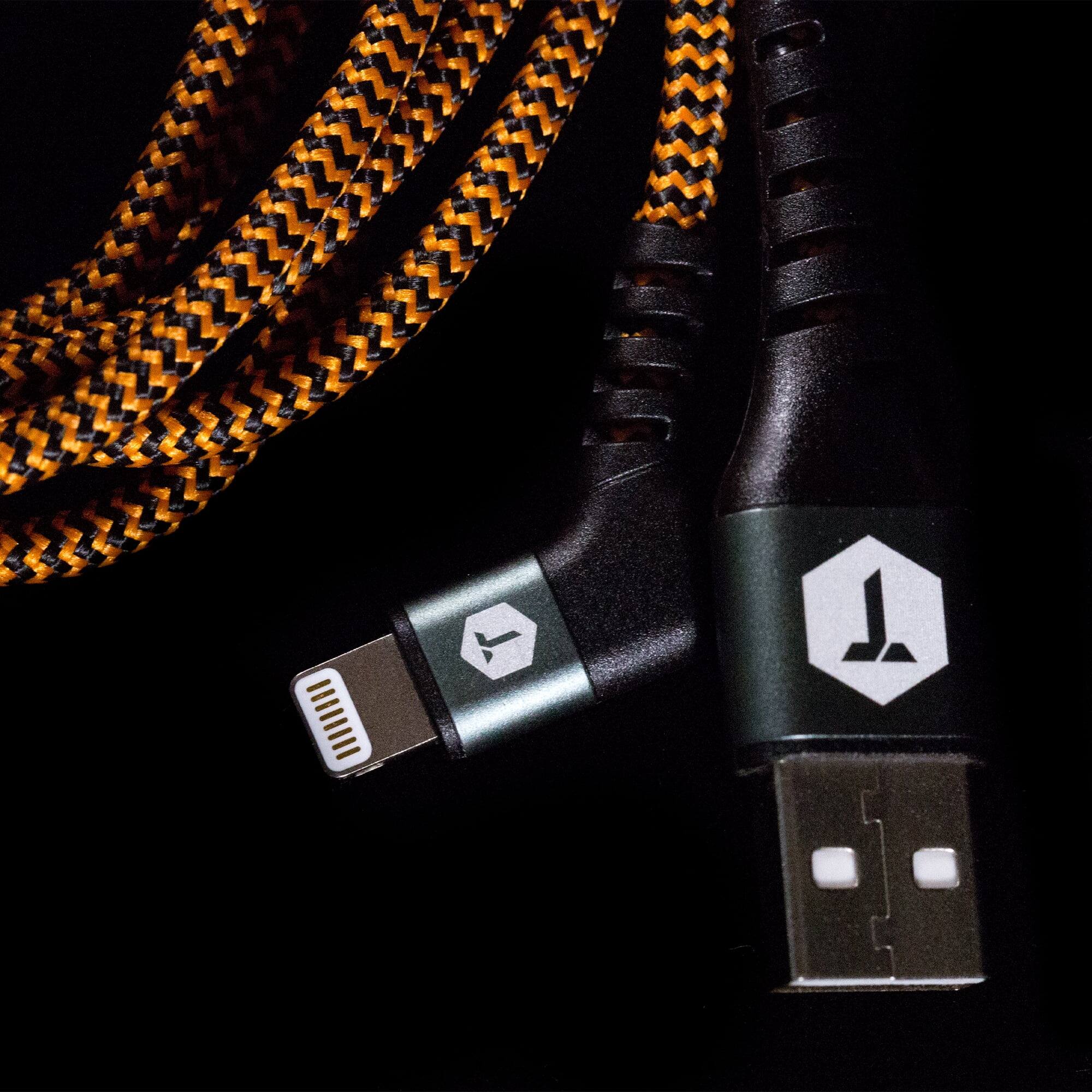 Angle. ToughTested - ToughTested 6ft 90° Angled Lightning to USB-A Cable | MFi Certified Rugged Braided iPhone Fast Charger Cord.
