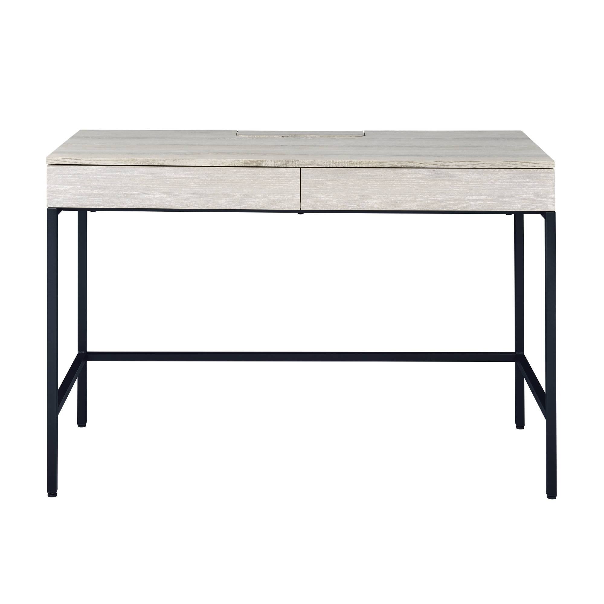 Alt View 2. GOODSILO - Modern Writing Desk with Storage Drawers and USB Power Dock in Natural Wood and Black Metal Finish - Black+Natural.