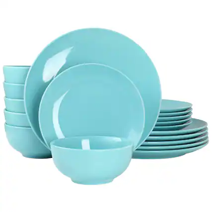 Front. Elama - Elama Luna 18 Piece Porcelain Dinnerware Set in Blue - Blue.