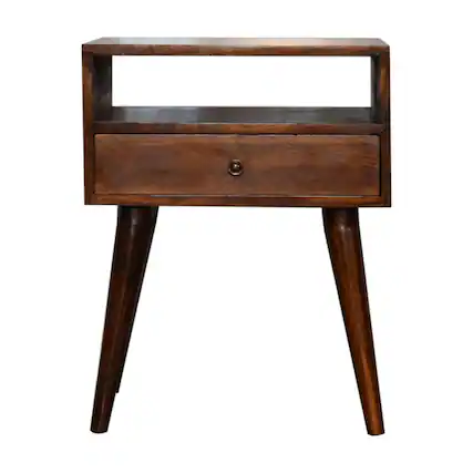Front. Artisan Furniture - Artisan Furniture Solid Wood Modern Chestnut Nightstand, 1 Drawer, 1 Open-slot, Nordic legs, Dark Brown - Chestnut.