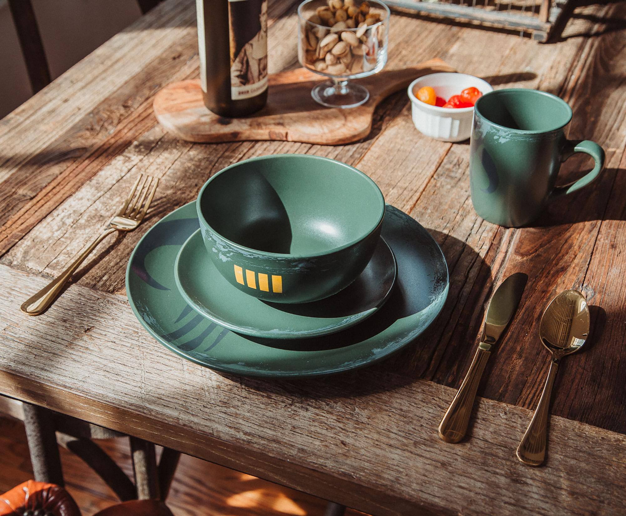 Alt View 10. Ukonic - Star Wars Boba Fett Mandalorian Stoneware Plates & Bowl Collection | 4-Piece Set - Green.