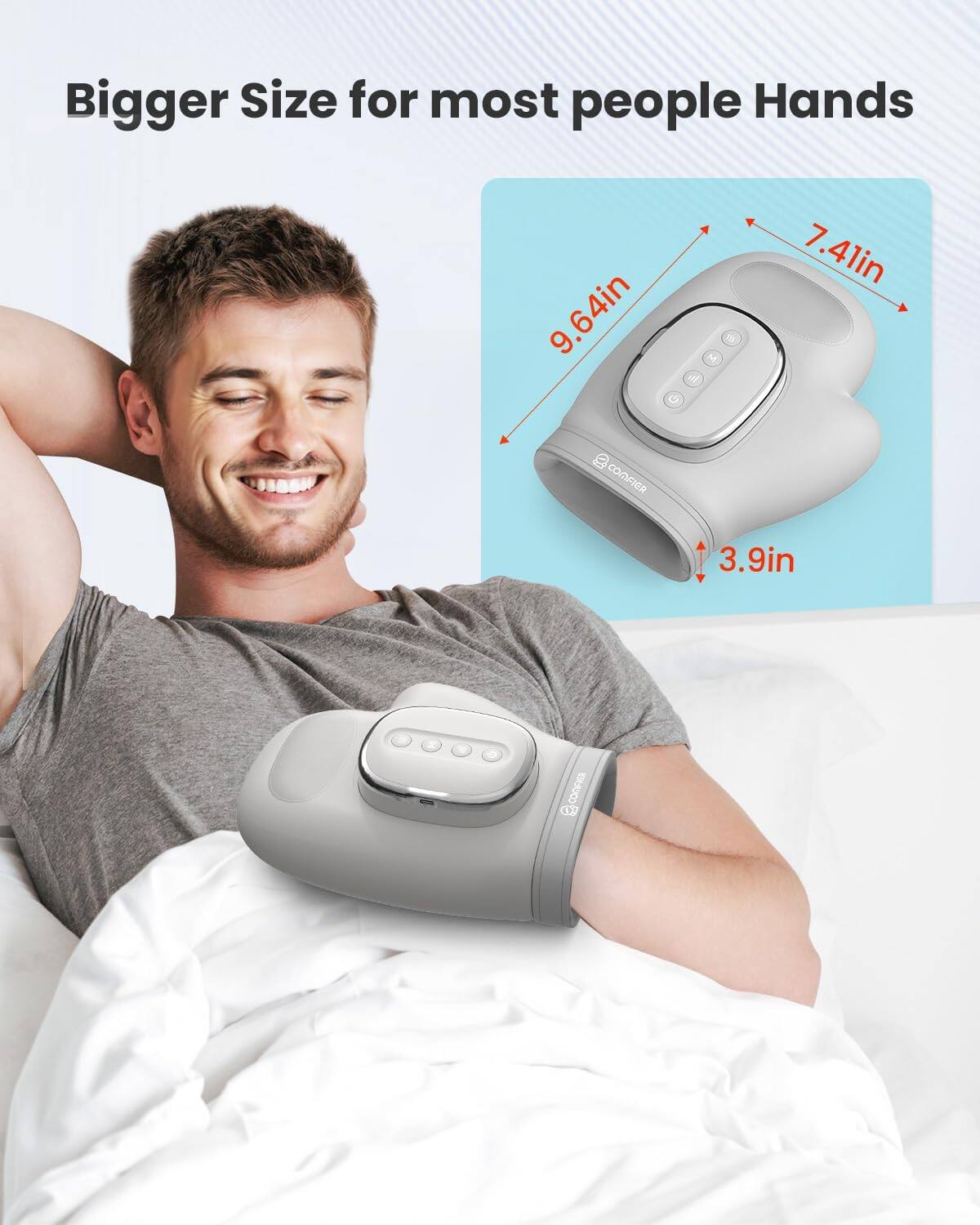 Bigger Size for most people Hands

9.64in  
7.41in  
3.9in