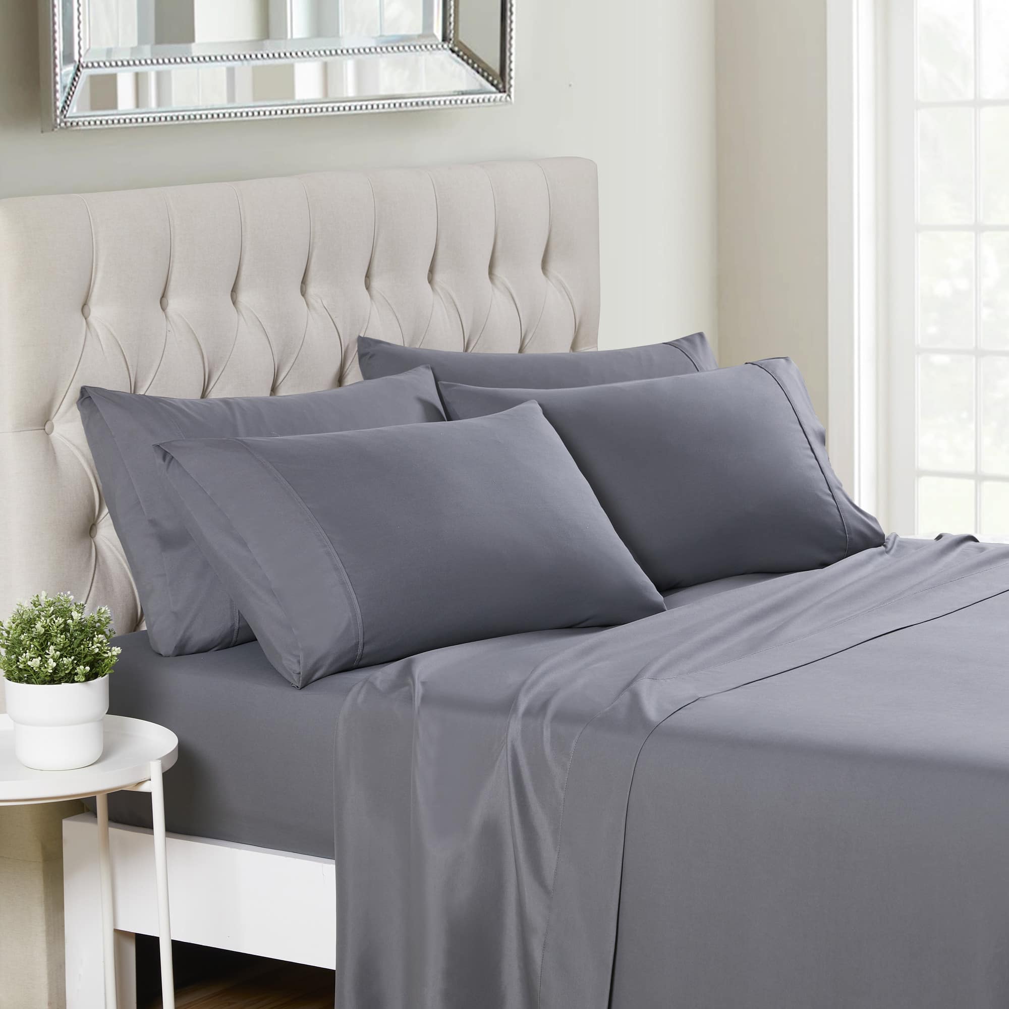 Front. Sweet Home Collection - Deluxe Microfiber Sheet Set with Bonus Pillowcases, Ultra Soft 1500 Series, California King - Gray.