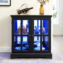LUCKY ONE - Freestanding LED Curio Display Cabinet with Adjustable Shelves Retro Bookcase Storage for Home Decor - Black