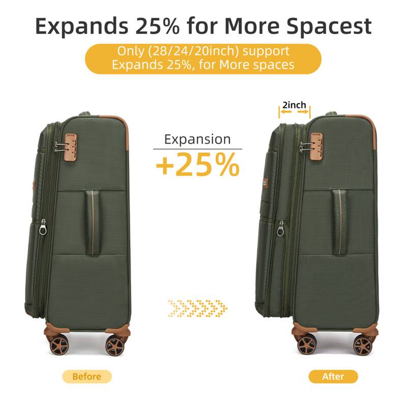 Expands 25% for More Space  
Only (28/24/20 inch) support  
Expands 25%, for More spaces  

Expansion +25%  

2 inch  

Before  
After