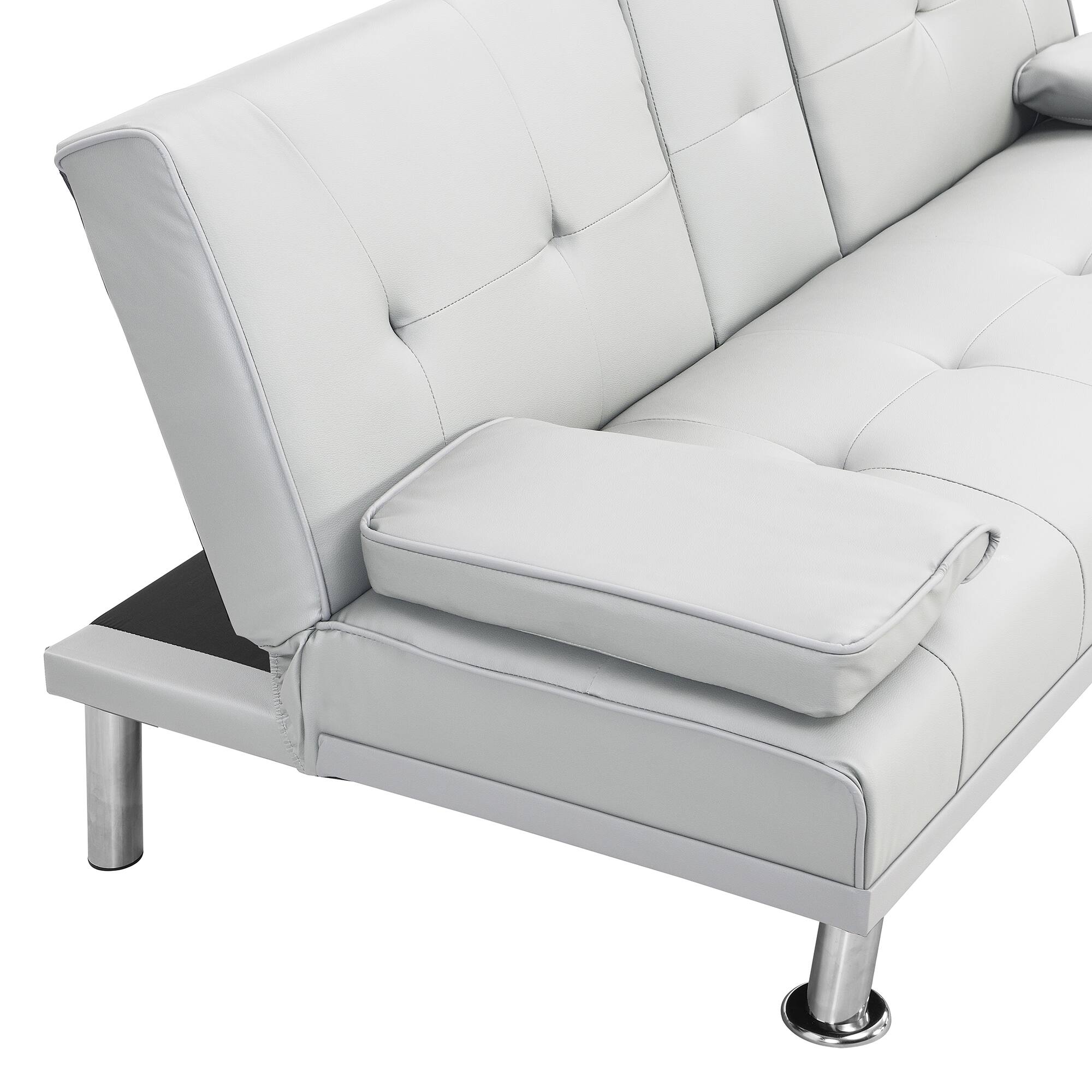 Alt View 10. Tiramisubest - Modern Sofa Bed with Armrest Two Holders, PVC Upholstery, Wood Frame, Stainless Steel Legs, White - White.