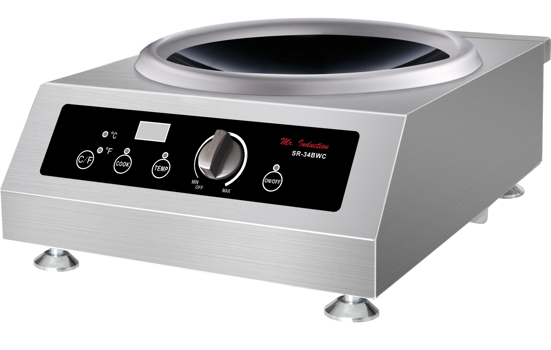 C/F  
°C  
°F  
COOK  
TEMP  
MIN  
OFF  
MAX  
ON/OFF  

Mr. Induction  
SR-34BWC