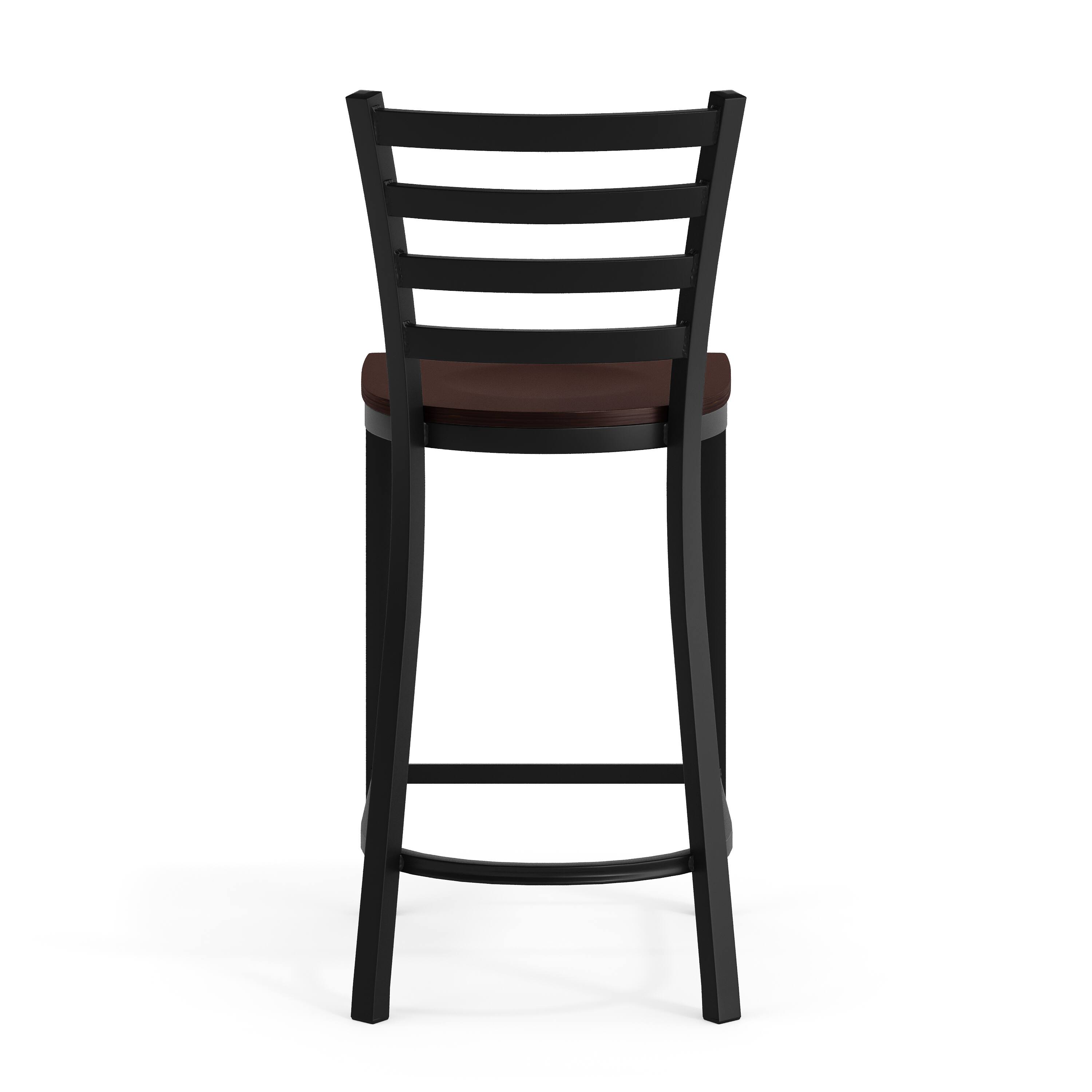 Alt View 7. Emma + Oliver - Ladder Back Metal Restaurant Counter Stool - Upholstered Seat - Walnut Wood Seat/Black Metal Frame.