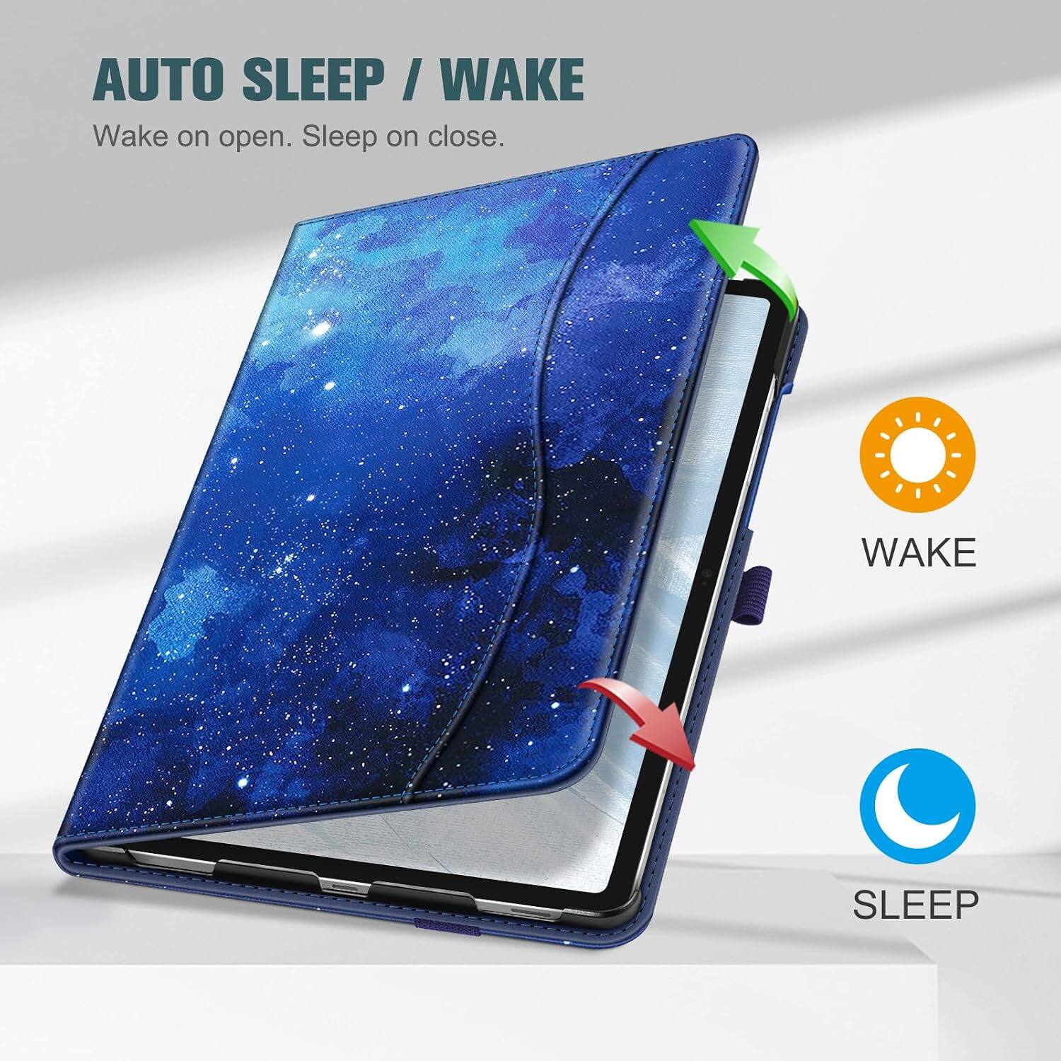 AUTO SLEEP / WAKE  
Wake on open. Sleep on close.  

WAKE  
SLEEP