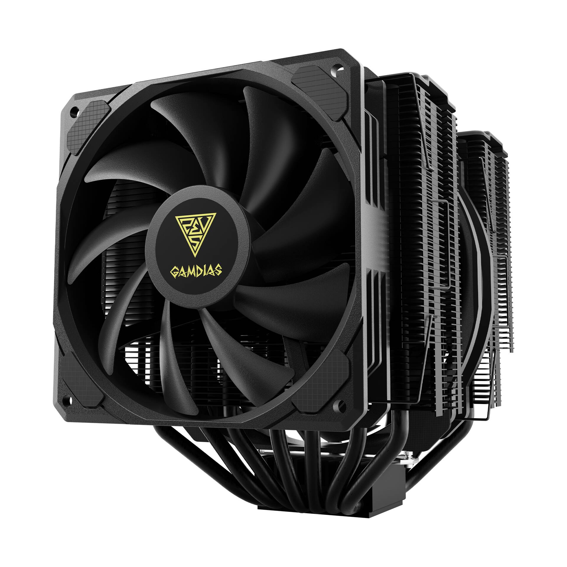 Angle. GAMDIAS - BOREAS P1-720 premium CPU air cooler, dual fans dual tower, 7-pipes  270W TDP, AMD and Intel - Black.