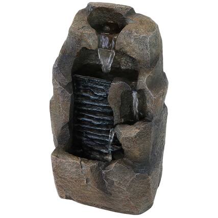 Front. Sunnydaze - Stony Rock Waterfall Resin Indoor Tabletop Water Fountain - 11 in - Grey.