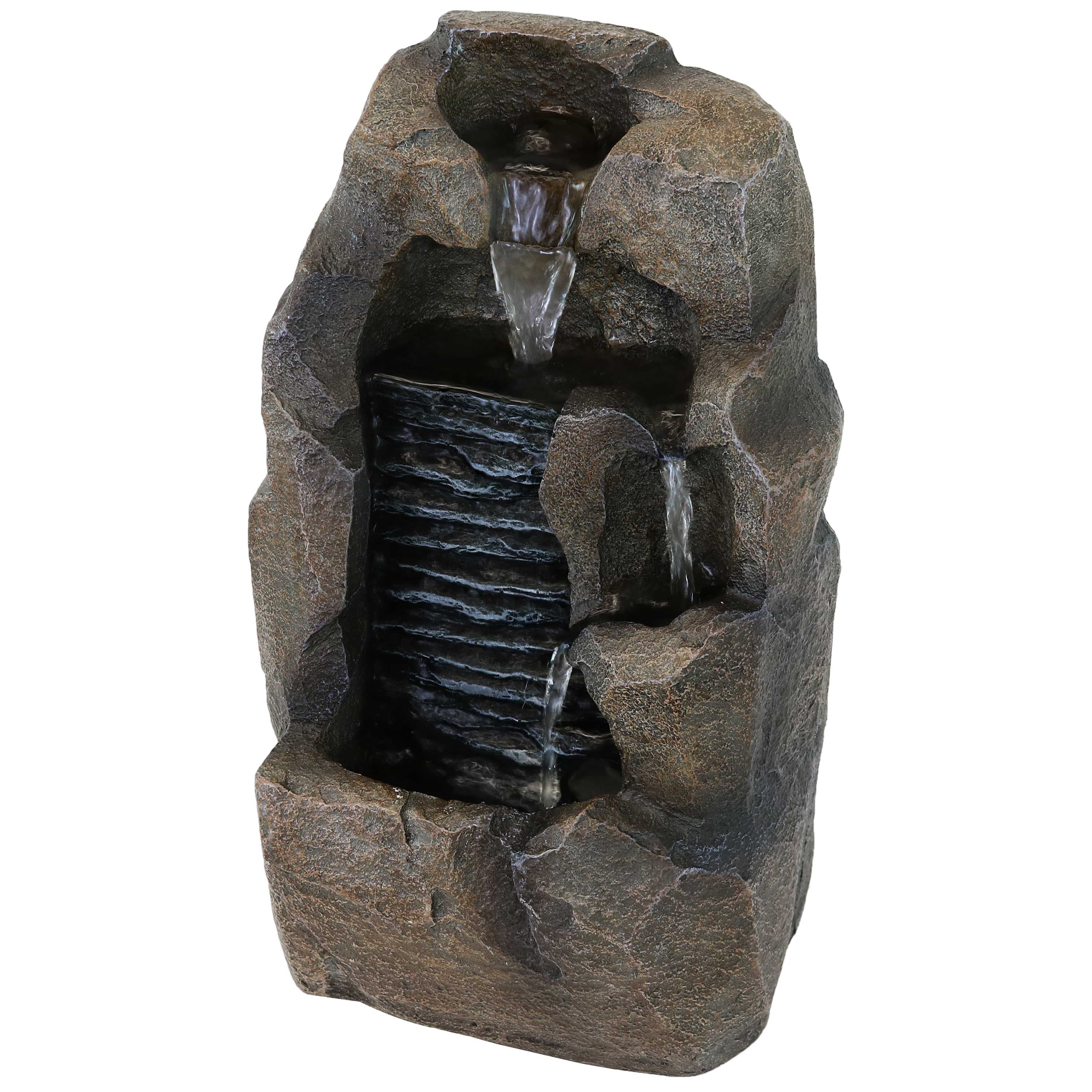 Front. Sunnydaze - Stony Rock Waterfall Resin Indoor Tabletop Water Fountain - 11 in - Grey.