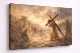 FC Design - Large Crucifixion Pilgrimage Sepia Canvas 24x36" Ready-to-Hang Religious Art Painting Home Wall Decor - MultiColor