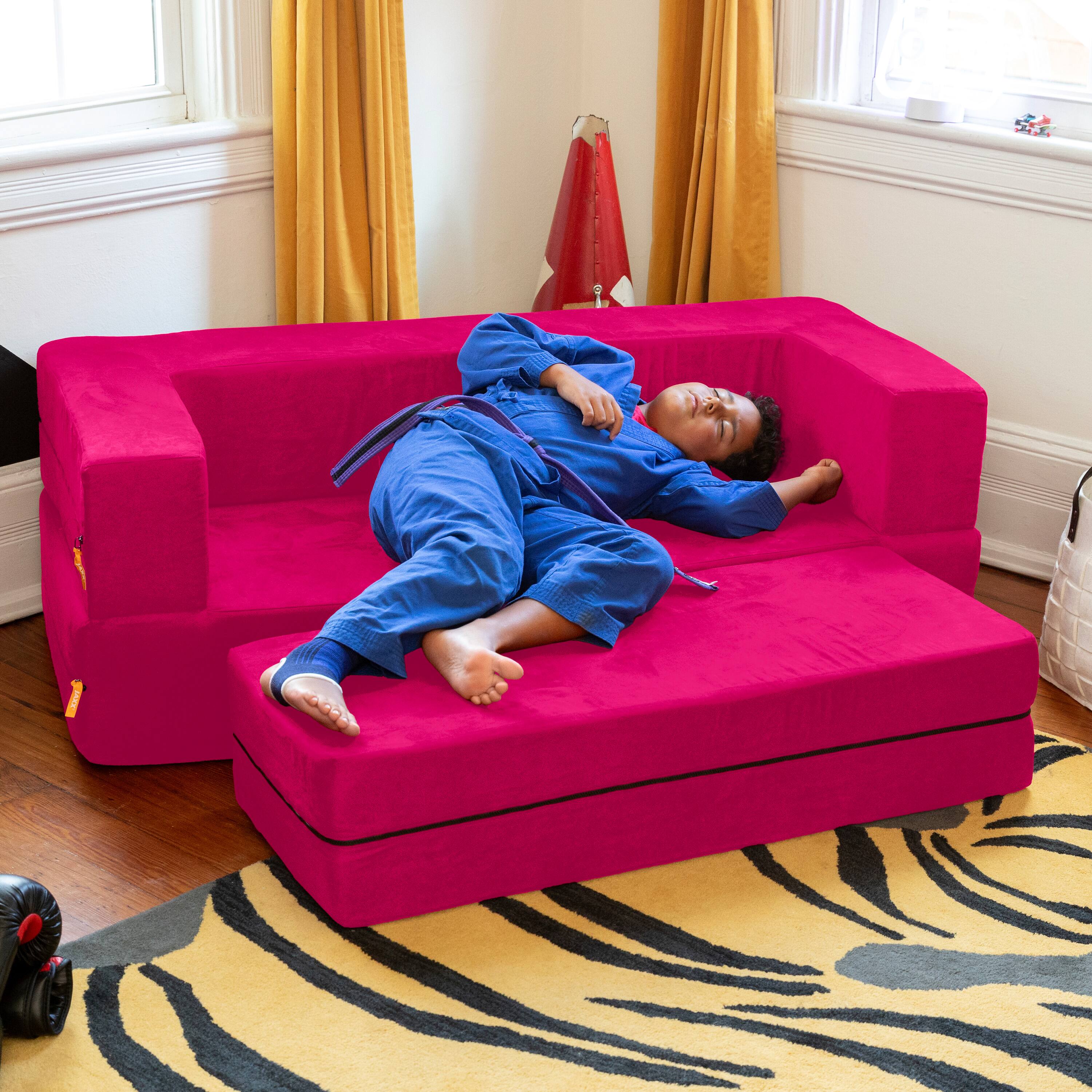 Alt View 5. Jaxx - Jaxx Zipline Kids Sofa & Large Ottoman, 3 in 1 Fold Out Sofa, Big Kids Edition, Fuchsia - Fuchsia.