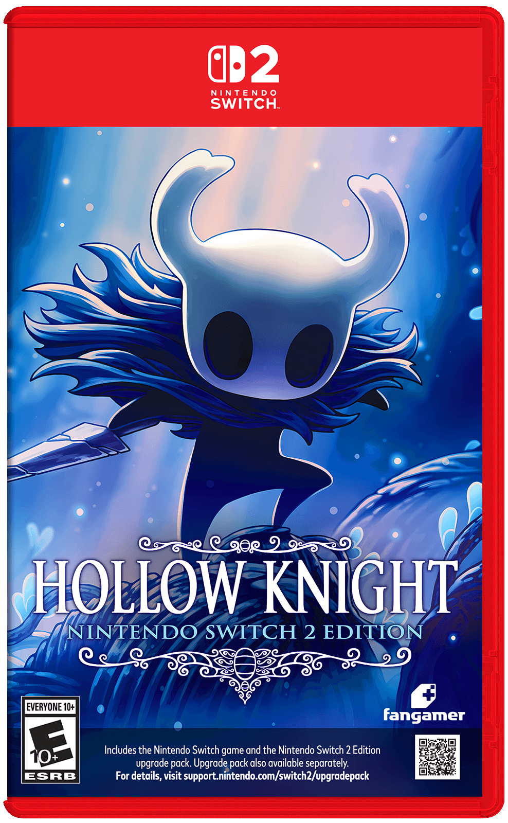 B2 NINTENDO SWITCH  
HOLLOW KNIGHT NINTENDO SWITCH 2 EDITION  
EVERYONE 10+ E 10 ESRB  
+ fangamer Includes the Nintendo Switch game and the Nintendo Switch 2 Edition upgrade pack. Upgrade pack also available separately. For details, visit support.nintendo.com/switch2/upgradepack