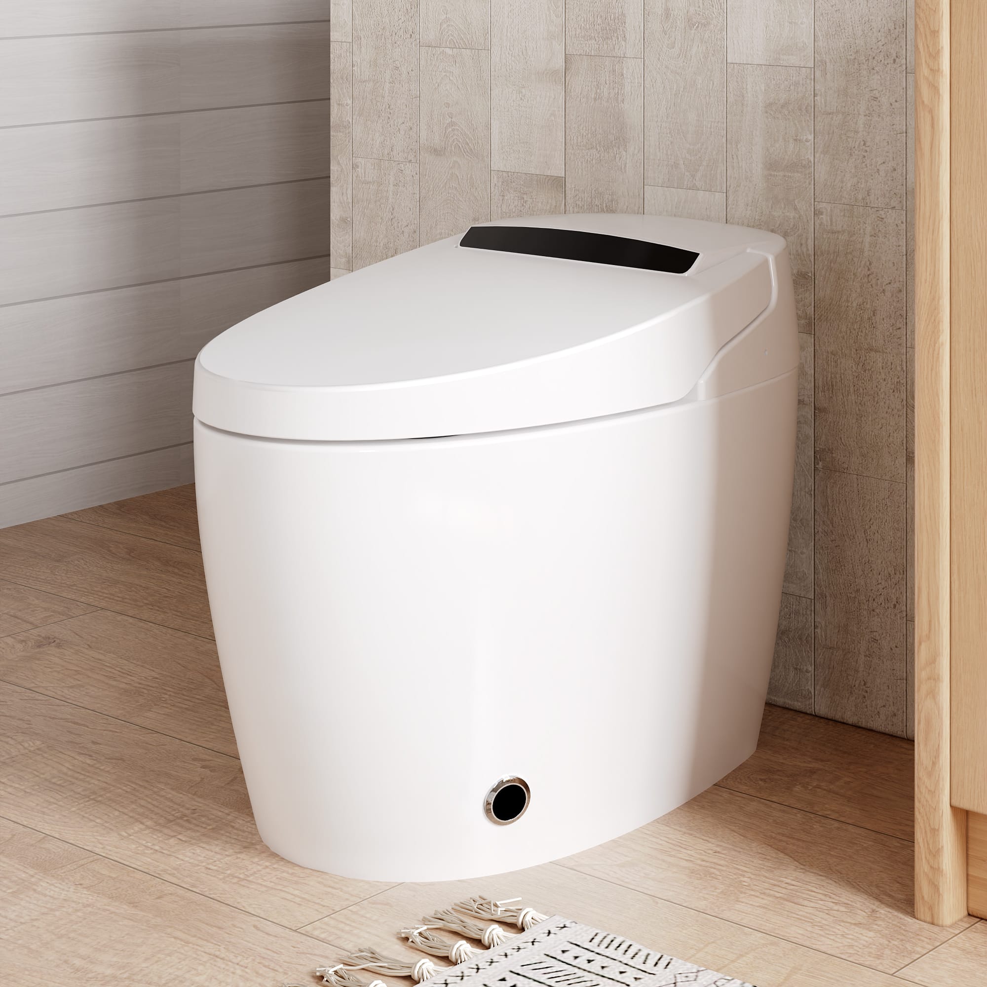 Front. Famapy - Touchless Smart Toilet with Auto Open/Close & Flush UV-C Sterilized Nozzle, Heated Seat, Dryer - White.
