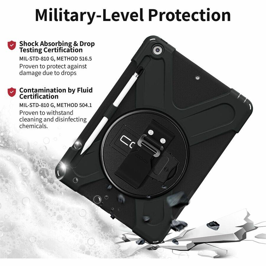 Military-Level Protection

- Shock Absorbing & Drop Testing Certification  
  MIL-STD-810 G, METHOD 516.5  
  Proven to protect against damage due to drops

- Contamination by Fluid Certification  
  MIL-STD-810 G, METHOD 504.1  
  Proven to withstand cleaning and disinfecting chemicals.