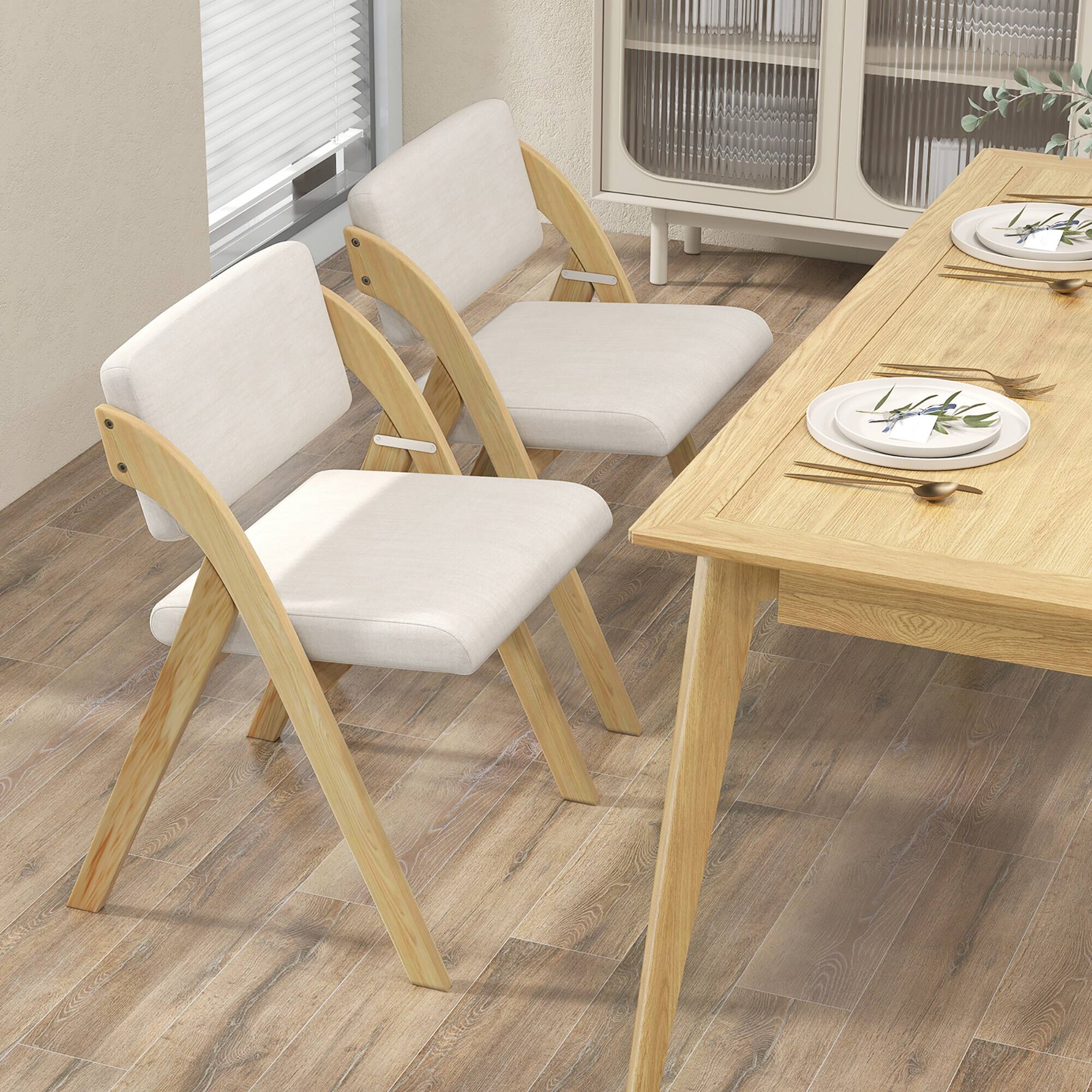 Alt View 8. Gymax - Gymax Set of 4 Dining Chairs Folding Kitchen Chair w/ Rubber Wood Legs Padded Seat Natural & Beige - Natural & Beige.
