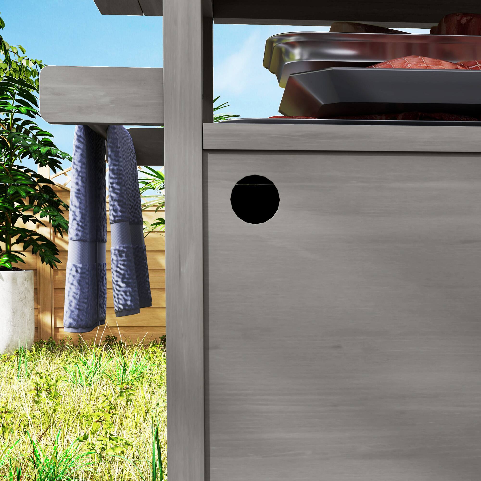 Alt View 8. Outsunny - Outdoor Grill Cart with Wheels and Storage, Solid Wood Outdoor Kitchen Island with Stainless Steel Top - Gray.