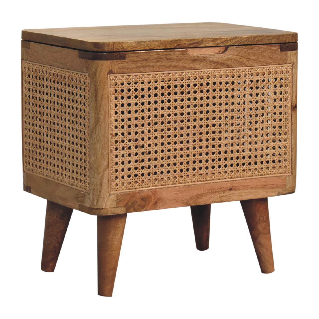 Left. Artisan Furniture - Artisan Furniture Solid Wood Larissa Lid-up Storage Stool - Beige.