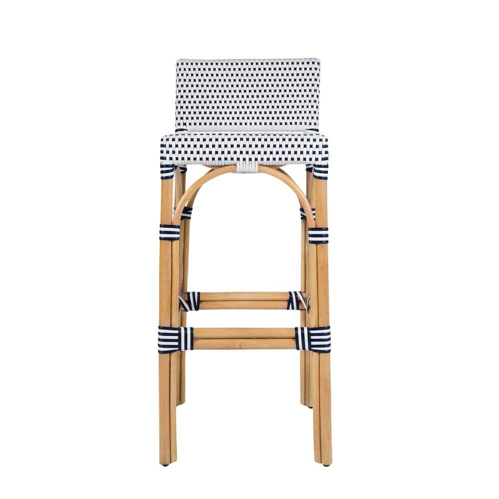 Alt View 1. Butler Specialty - Serienna 30 in. Seat Height Rectangular Rattan Low Back Bar Stool White and Navy - White And Navy.