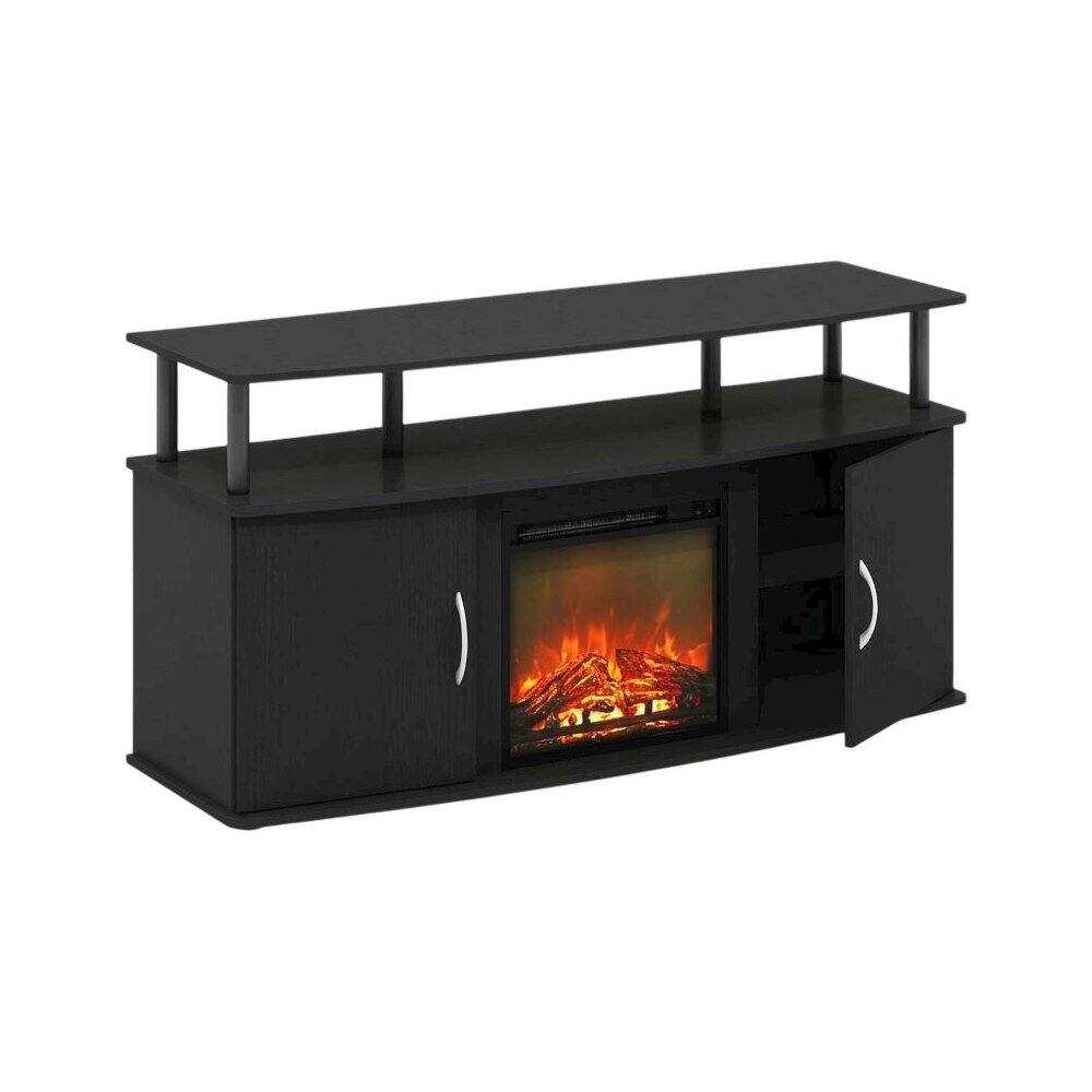 Front. FurniFact - Brown Fireplace Entertainment Center, Doors, Storage Cabinet, 55-Inch TVs - Brown.